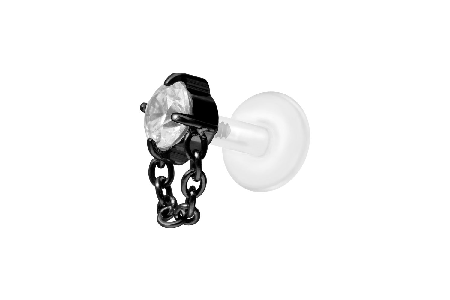 PTFE Labret Piercing mit Innengewinde + Titan-Aufsatz KRISTALL + KETTE